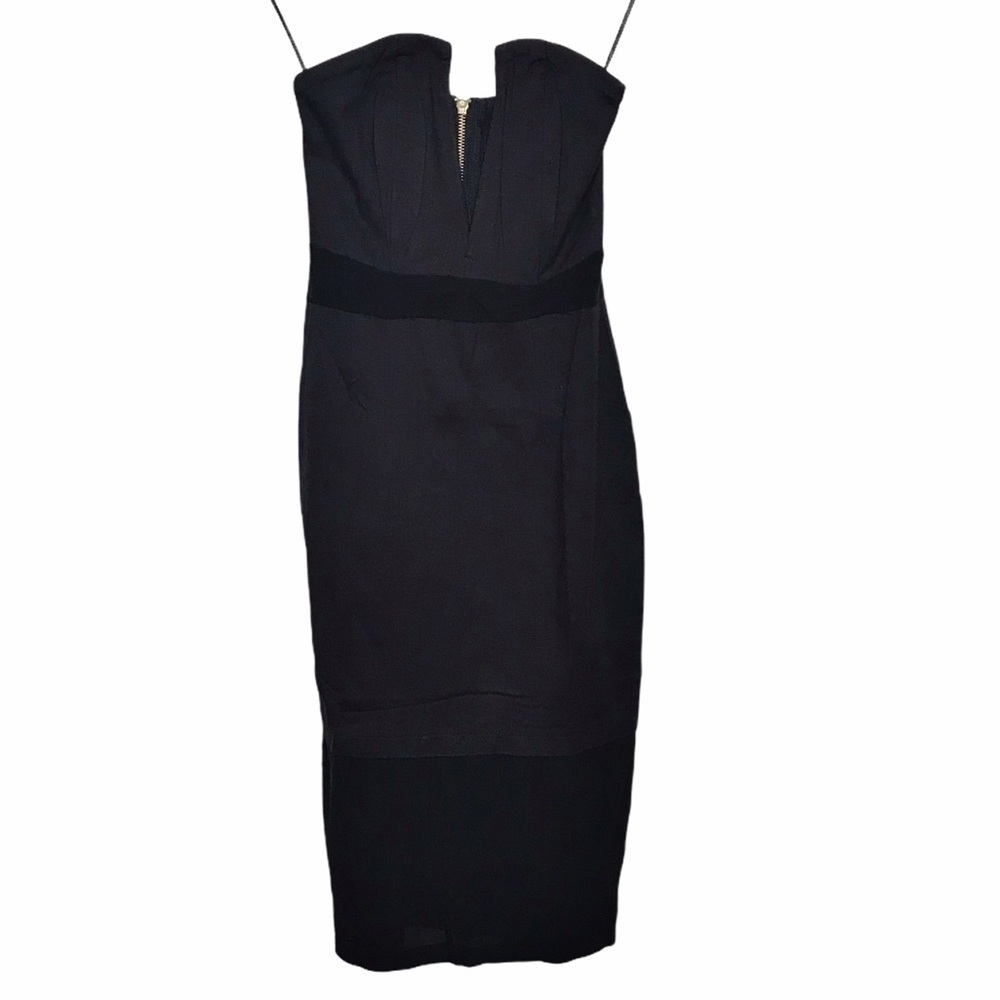 Reverse Black Low V Strapless Body Con Dress